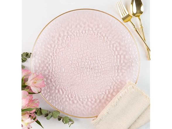 Pink/Gold Rim Hammered Chargers - 13" - 48CT