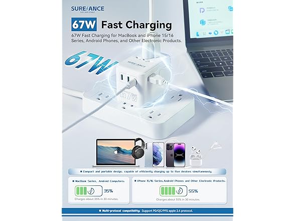 67W Universal Travel Adapter with USB C