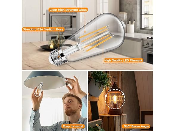 4-Pack Vintage LED Edison Bulbs 100W Equivalent