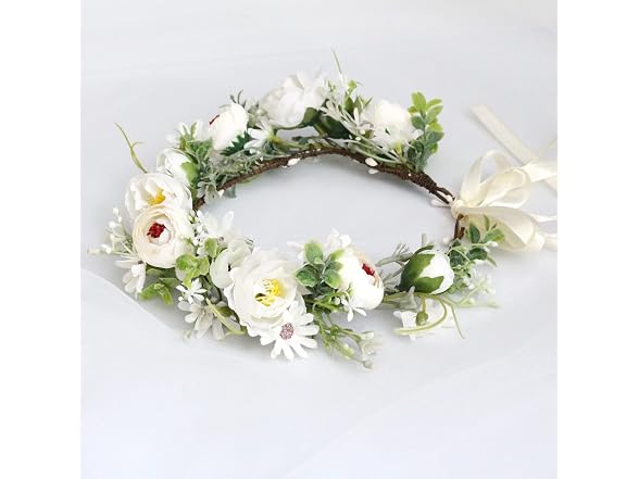 Vivivalue Flower Crown Headband White Floral