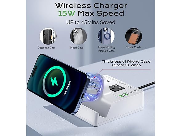 TOPOINT 7 in 1 Power Strip with Wireless Charger