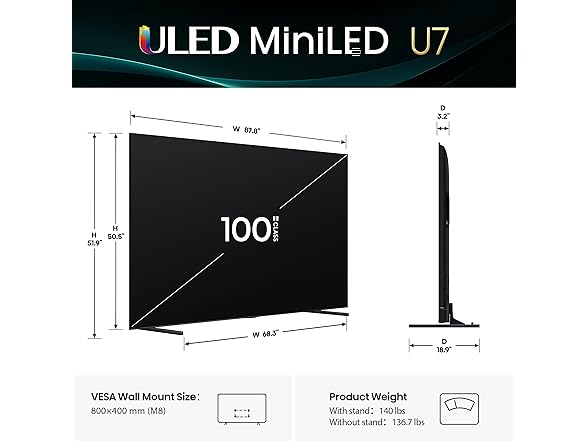 (NEW) Hisense 100" 4K Mini-LED U7 (2025 Model)
