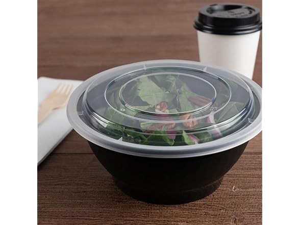 Black Bowls with Lids - 38oz, Plastic 48 CT