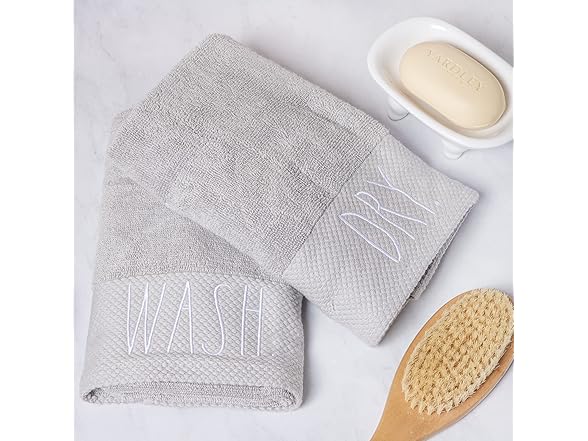 Rae Dunn Hand Towels, Wash/Dry, 16"x28"