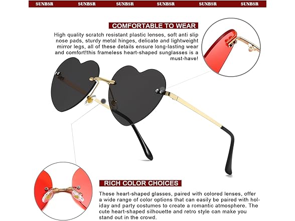 SUNBSR Rimless Heart Sunglasses