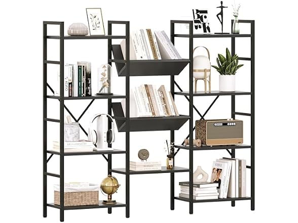 IDEALHOUSE Triple Wide Bookshelf, Black