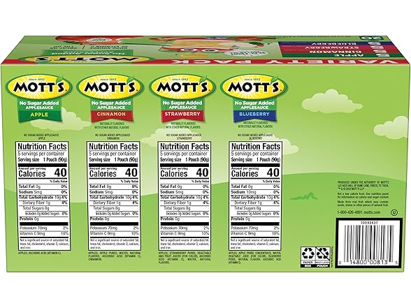 20PK Mott's No Sugar Added Applesauce 4 Flavor Variety