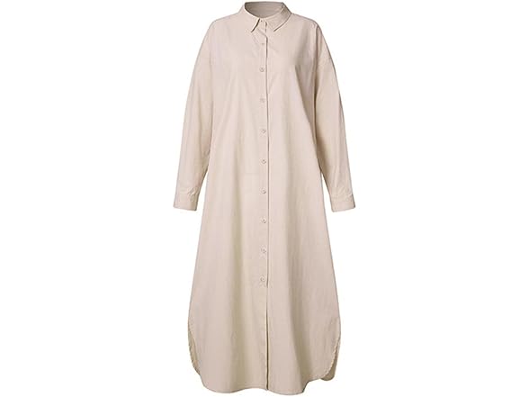 Ladyful Women Cotton Long Shirt Casual Down Dress