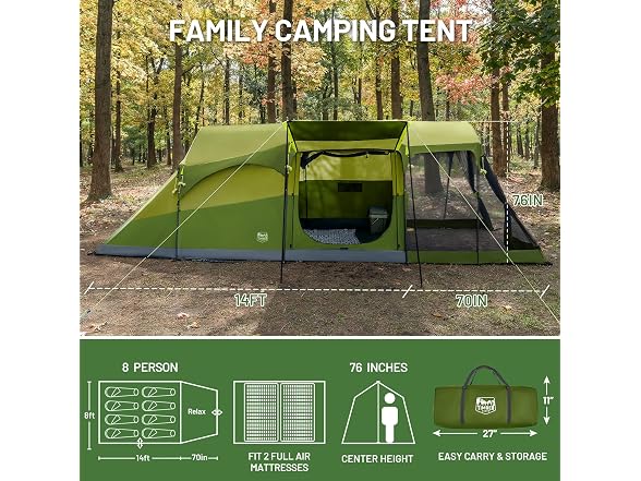 TIMBER RIDGE Green 8 Person Camping Tent 