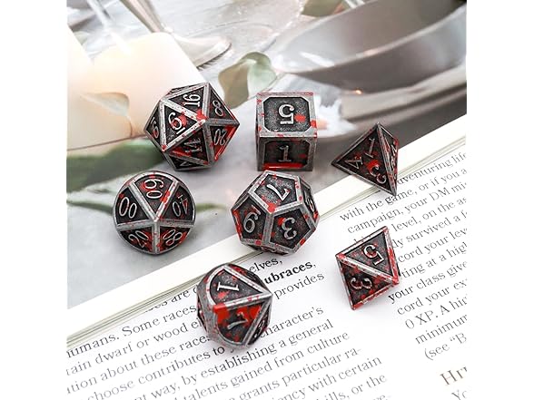 Haxtec DND 7 Piece Metal Dice Set Iron Red