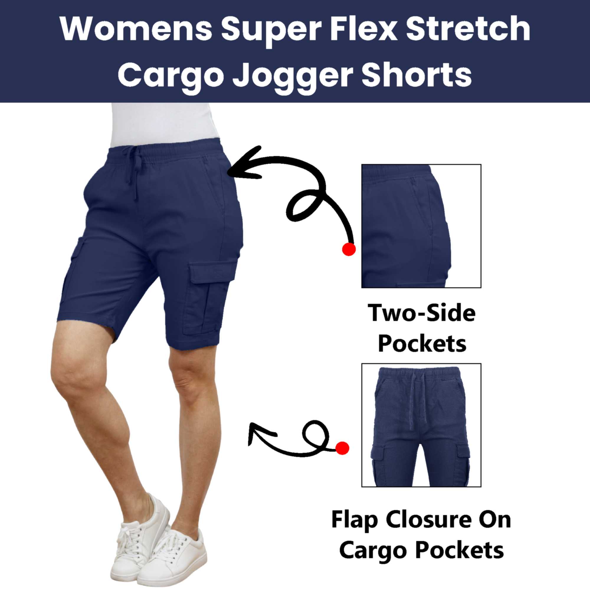 2Pk Womens Super Stretch Cargo Shorts - Gallery 15