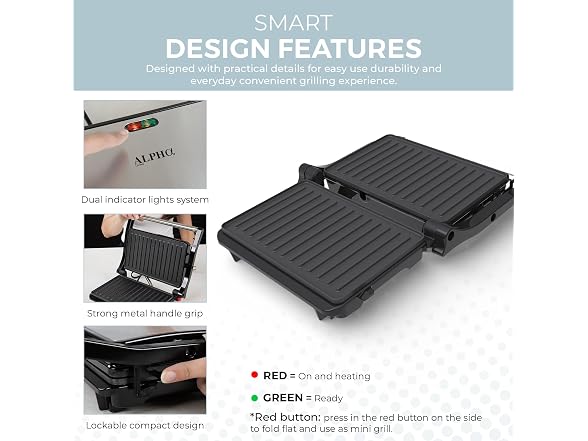 Alpha Living Electric Griddle Panini Press Sandwich Maker 