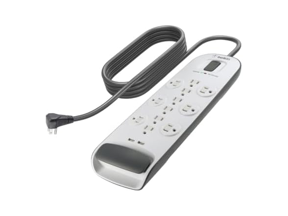 Belkin USB Power Strip Surge Protector - 12 AC Multiple Outlets And 2 USB Ports - 6 Ft Long Flat Plug Extension Cord For Home, Office, Travel, Compute