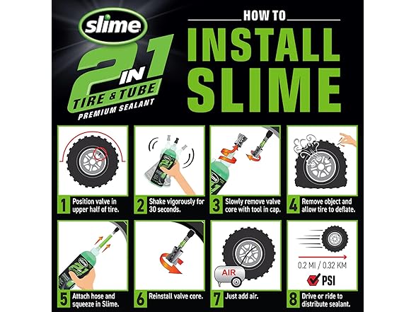 Slime 10193-6PK 2-in-1 Tire and Tube Sealant Puncture Repair Sealant
