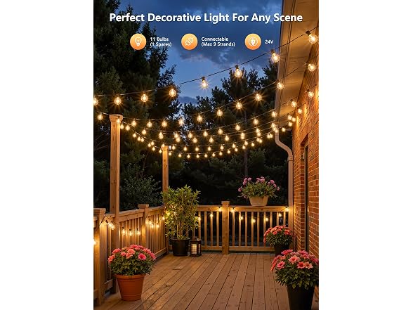 Brightown 37Ft Outdoor String Lights with Remote