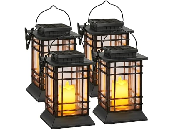 Brightever 4-Pack Solar Lanterns Outdoor Lights, Hanging Solar Lights