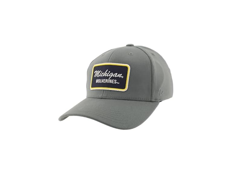 ZHATS Men's Standard NCAA Officially Licensed Fitted Hat ZH Patch Brick Gray, Grey, Medium,Michigan Wolverines