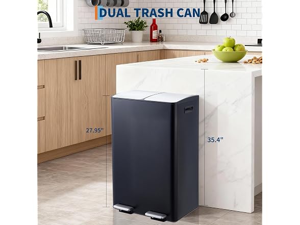 OUTLANE 16 Gal Dual Recycling Bin Black