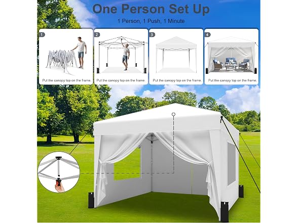 SANUMY Portable 10x10 Pop Up Canopy Tent, Silver White