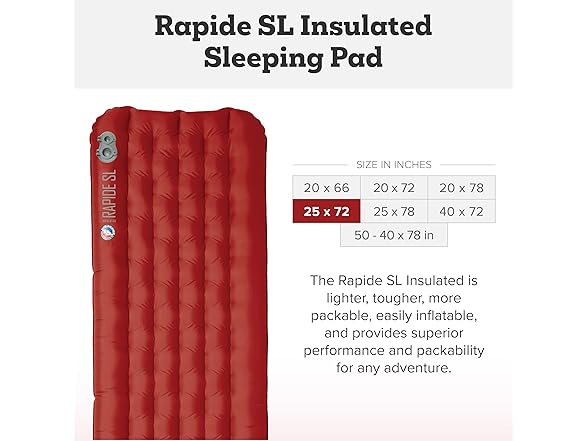 Big Agnes Rapide SL Insulated Sleeping Pad, Wide Ultralight