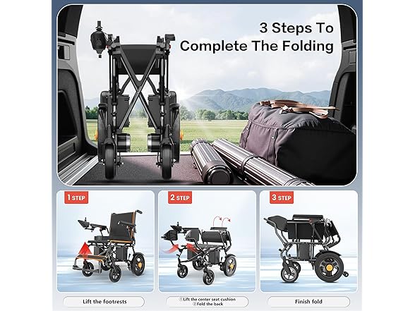 AIRHOT Foldable Electric Wheelchair for Adults, 15 Miles Lon (Open Box)