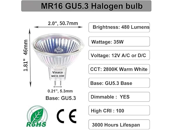 Vinaco MR16 Bulb,10 Pack 35W GU5.3