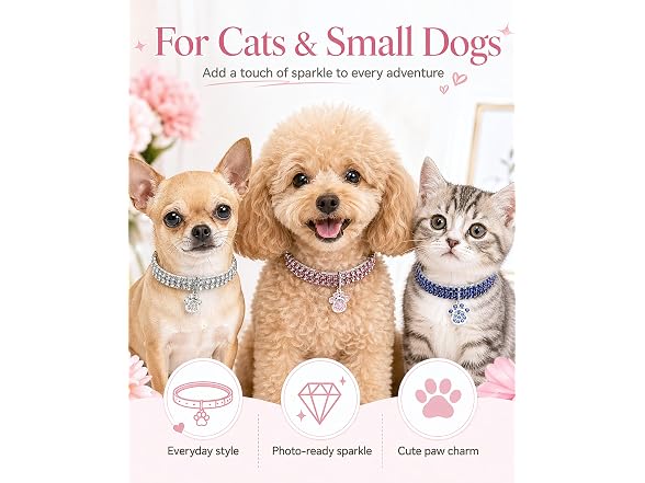 Rhinestone Pet Collar, Sparkling 3 Rows Crys