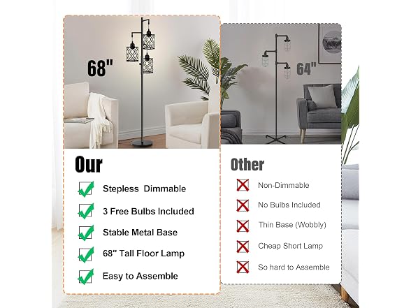 ROTTOGOON Dimmable Farmhouse Floor Lamp