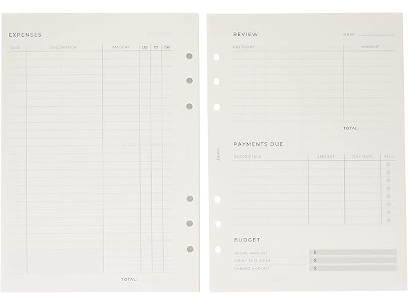 Filofax A5 Organiser Expense Tracker Refill, White