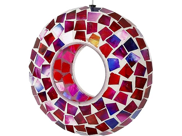 Sunnydaze 6-Inch Glass Mosaic Hanging Bird Feeder, Crimson Mosaic