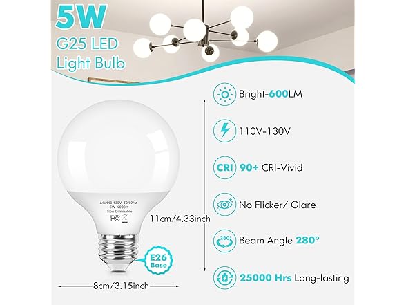 Brightever G25 LED Globe Light Bulbs 60W