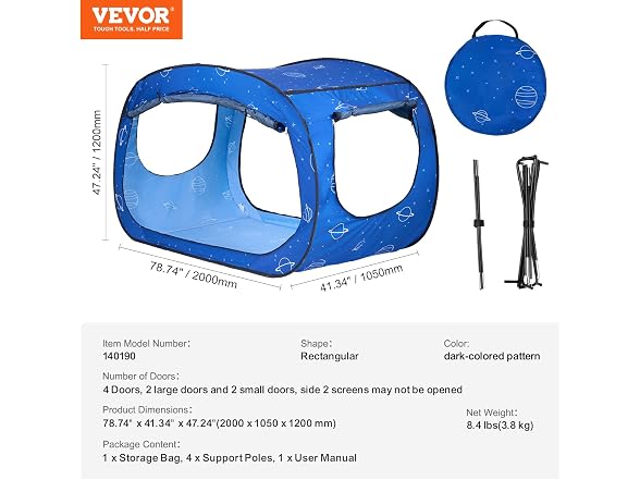 VEVOR Bed Tent, Pongee Fabric, 2 Doors