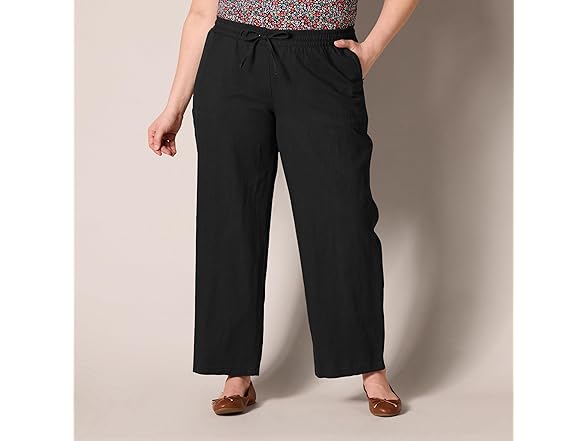 AE Womens Linen Blend Drawstring Wide Leg Pant