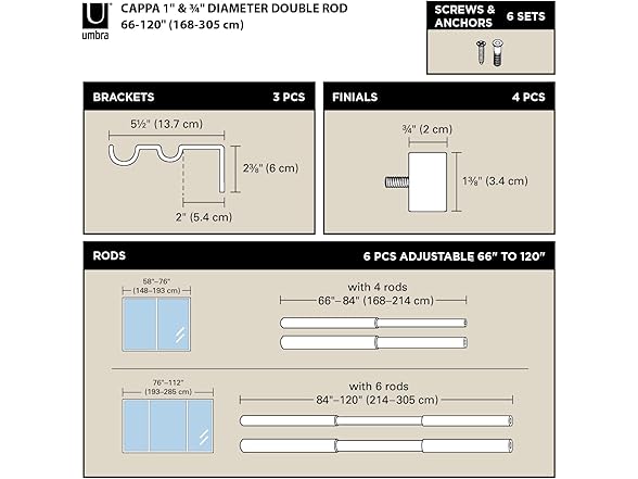 Umbra Cappa Double Curtain Rod, Inc Nickel