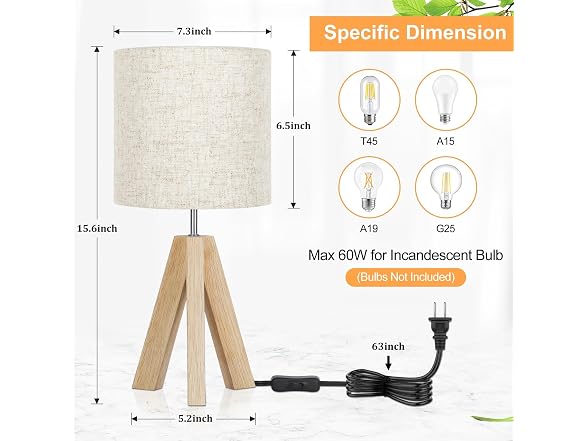 Brightever Wooden Tripod Nightstand Lamp