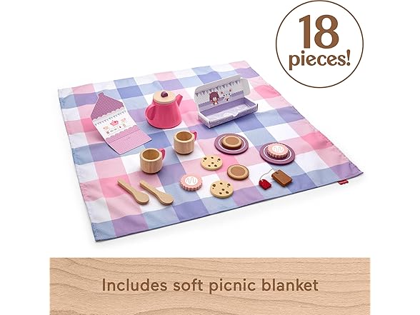 Fisher-Price Wood Pretend Play Toy Picnic Tea Set - Gallery 4