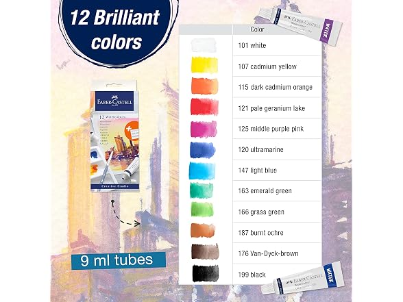 Faber-Castell Watercolor Paint Set - 12 Liquid Paint Tubes