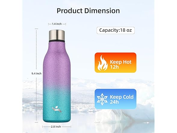 Konokyo Insulated Water Bottle with Strap,18 oz
