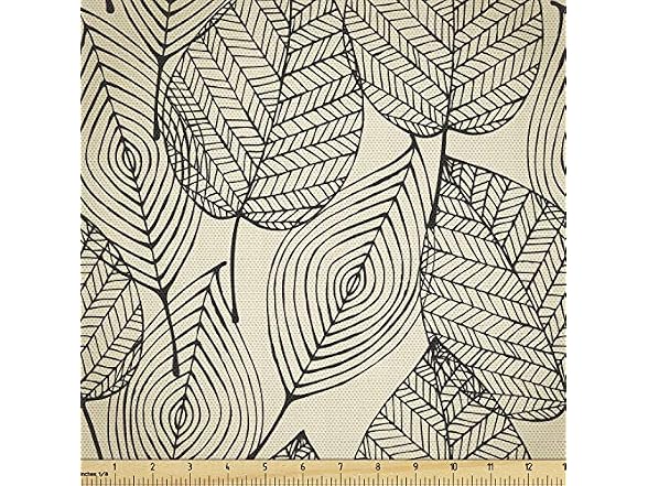Ambesonne Beige Fabric by The Yard, Autumn Geometric Leaf