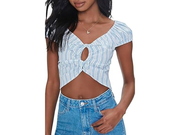 Forever 21 (S) Linen-Blend Cutout Crop Top