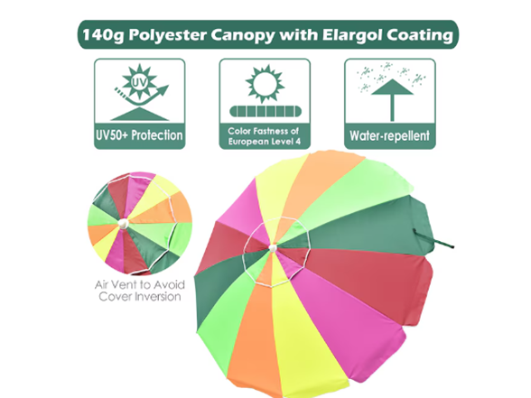 Yescom 7 FTRainbow Beach Umbrella Sunshade with Tilt