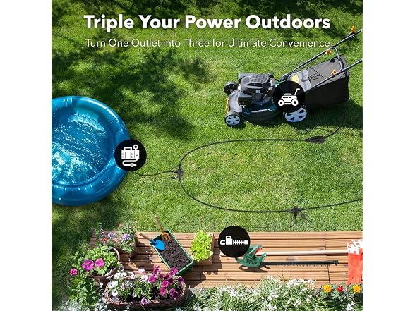 BN-LINK 25 ft Outdoor Extension Cord w/3 Inline Outlet