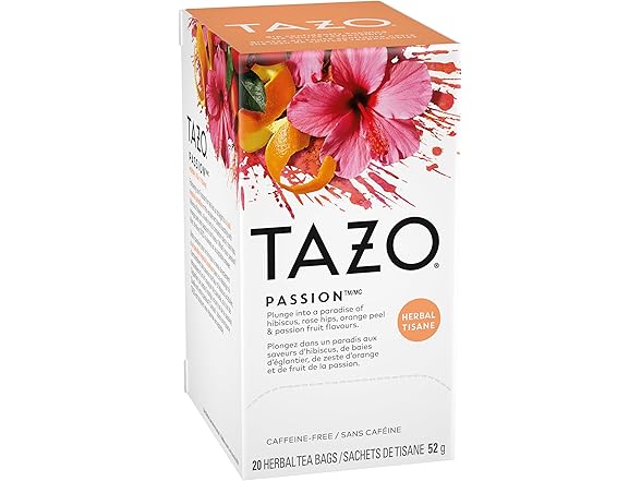 20Ct TAZO Passion Herbal Tea Bags, Hot or Ice