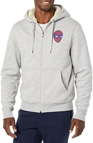 Amazon Essentials Disney | Marvel | Star Wars Men's Sherpa-Lined Full-Zip Hoodie Sweatshirts, Marvel Spider-Man, X-Small