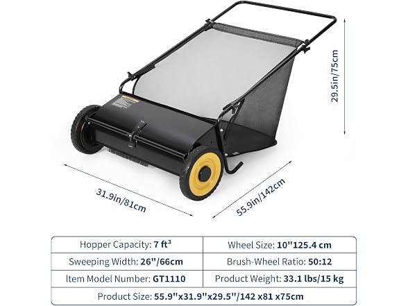GAOMON 26-Inch Push Lawn Sweeper, Black