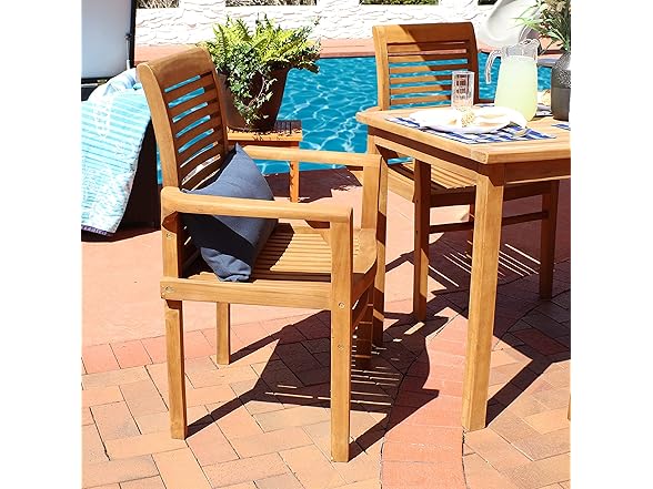 Sunnydaze Decor JVA-353 Teak Slat Patio Chair Light Br