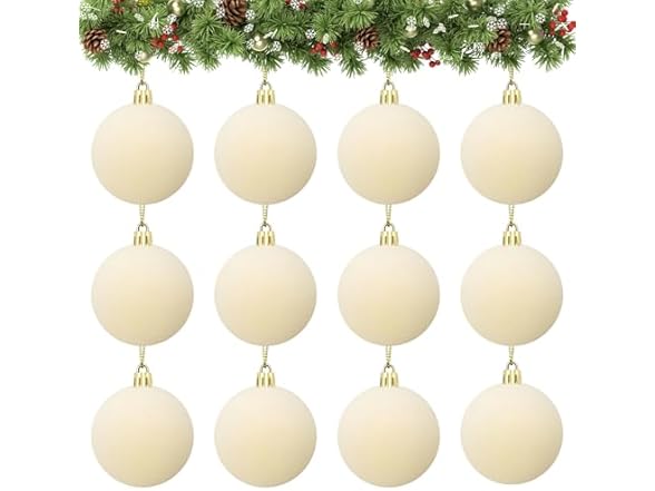 Rokkibom 12pcs cream velvet Christmas balls