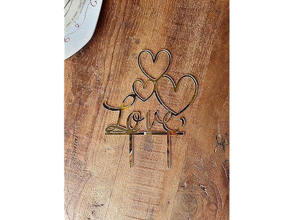 Love CakeTopper Gold Acrylic (3-Heart)