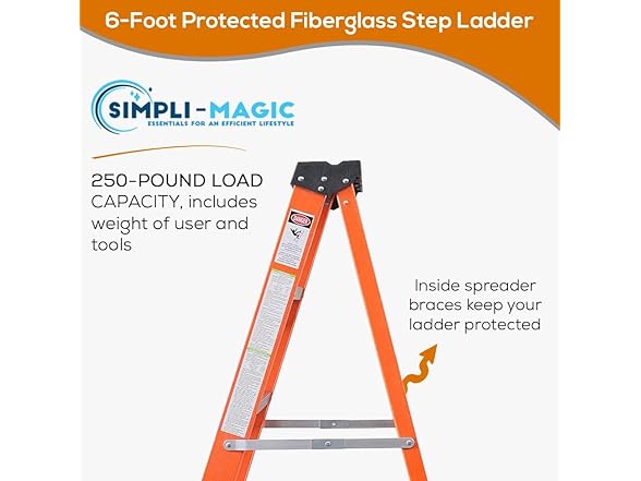 Simpli-Magic 6-Foot Fiberglass Step Ladder, 250lb