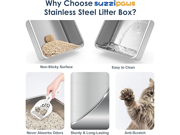 Suzzipaws Stainless Steel Litter Box